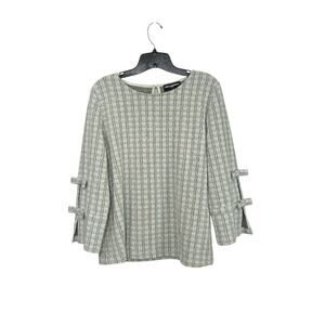 Karl Lagerfeld Black/White Checkered Window Pane 3/4 Sleeve Bow Knit Top Size M
